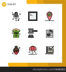 Stock Vector Icon Pack of 9 Line Signs and Symbols for tools, hammer, pin, auction, hat Editable Vector Design Elements