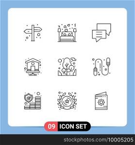Stock Vector Icon Pack of 9 Line Signs and Symbols for tree, index page, bubbles, home page, group Editable Vector Design Elements