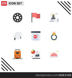 Stock Vector Icon Pack of 9 Line Signs and Symbols for website, error, tower, plumbing, mechanical Editable Vector Design Elements