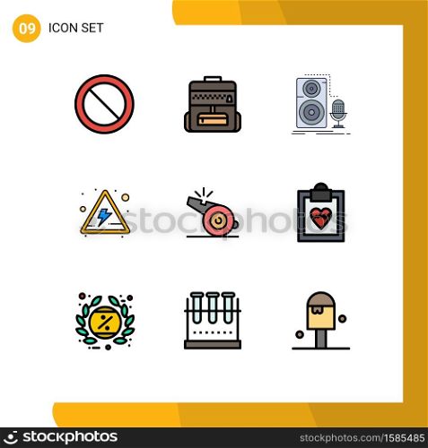 Stock Vector Icon Pack of 9 Line Signs and Symbols for whistle, referee, microphone, coach, danger Editable Vector Design Elements
