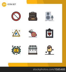 Stock Vector Icon Pack of 9 Line Signs and Symbols for whistle, referee, microphone, coach, danger Editable Vector Design Elements