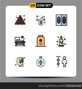 Stock Vector Icon Pack of 9 Line Signs and Symbols for white, fresh, pills, baby, office table Editable Vector Design Elements