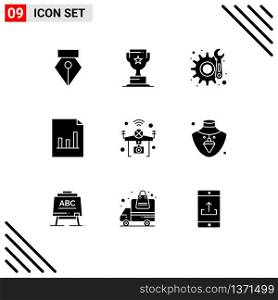 Stock Vector Icon Pack of 9 Line Signs and Symbols for wifi, iot, maintenance, internet, graph Editable Vector Design Elements