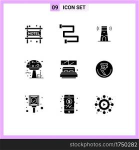 Stock Vector Icon Pack of 9 Line Signs and Symbols for window, hotel, lighthouse, bed, mushroom Editable Vector Design Elements