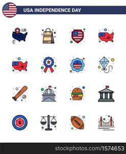 Stock Vector Icon Pack of American Day 16 Line Signs and Symbols for sign; police; protection; badge; united Editable USA Day Vector Design Elements