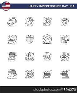 Stock Vector Icon Pack of American Day 16 Line Signs and Symbols for usa  thanksgiving  american  native american  badge Editable USA Day Vector Design Elements