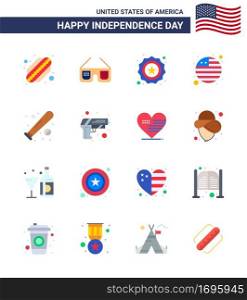 Stock Vector Icon Pack of American Day 16 Line Signs and Symbols for sports  baseball  security  ball  flag Editable USA Day Vector Design Elements