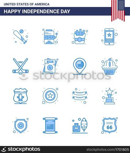 Stock Vector Icon Pack of American Day 16 Line Signs and Symbols for hokey  mobile  game  smart phone  cell Editable USA Day Vector Design Elements
