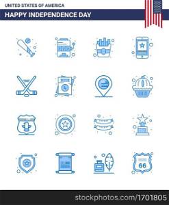 Stock Vector Icon Pack of American Day 16 Line Signs and Symbols for hokey; mobile; game; smart phone; cell Editable USA Day Vector Design Elements