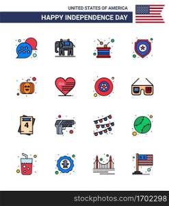 Stock Vector Icon Pack of American Day 16 Line Signs and Symbols for pumpkin  sign  drum  star  shield Editable USA Day Vector Design Elements