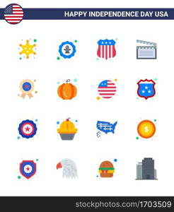 Stock Vector Icon Pack of American Day 16 Line Signs and Symbols for independece  usa  badge  video  american Editable USA Day Vector Design Elements