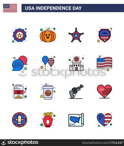 Stock Vector Icon Pack of American Day 16 Line Signs and Symbols for star  flag  police  usa  shield Editable USA Day Vector Design Elements