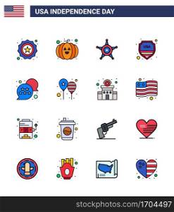 Stock Vector Icon Pack of American Day 16 Line Signs and Symbols for star; flag; police; usa; shield Editable USA Day Vector Design Elements