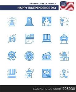 Stock Vector Icon Pack of American Day 16 Line Signs and Symbols for usa festival; american; leisure; star; helmet Editable USA Day Vector Design Elements