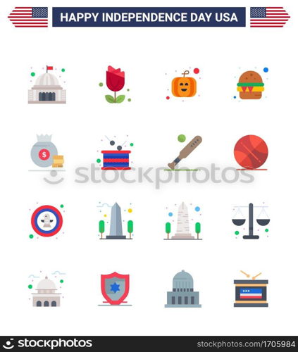 Stock Vector Icon Pack of American Day 16 Line Signs and Symbols for bag  meal  plent  food  burger Editable USA Day Vector Design Elements