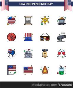 Stock Vector Icon Pack of American Day 16 Line Signs and Symbols for usa  ball  police  backetball  mine Editable USA Day Vector Design Elements