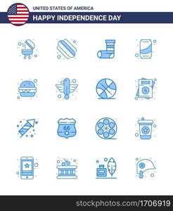 Stock Vector Icon Pack of American Day 16 Line Signs and Symbols for american  fast food  festivity  burger  soda Editable USA Day Vector Design Elements