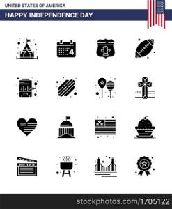 Stock Vector Icon Pack of American Day 16 Solid Glyph Signs and Symbols for slot; casino; usa; usa; footbal Editable USA Day Vector Design Elements