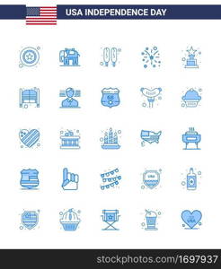 Stock Vector Icon Pack of American Day 25 Blue Signs and Symbols for bar  award  hot dog  achievement  american Editable USA Day Vector Design Elements