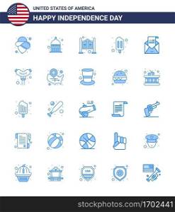 Stock Vector Icon Pack of American Day 25 Blue Signs and Symbols for invitation  envelope  household  email  popsicle Editable USA Day Vector Design Elements