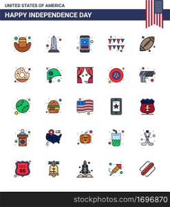 Stock Vector Icon Pack of American Day 25 Flat Filled Line Signs and Symbols for footbal  paper  cell  garland  phone Editable USA Day Vector Design Elements