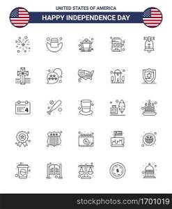 Stock Vector Icon Pack of American Day 25 Line Signs and Symbols for usa  ring  mine  ball  slot Editable USA Day Vector Design Elements
