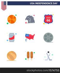 Stock Vector Icon Pack of American Day 9 Line Signs and Symbols for thanksgiving; american; shield; cola; can Editable USA Day Vector Design Elements