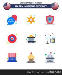 Stock Vector Icon Pack of American Day 9 Line Signs and Symbols for drink  mine  american  cart  military Editable USA Day Vector Design Elements