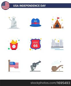 Stock Vector Icon Pack of American Day 9 Line Signs and Symbols for sign  security  c& chips  food Editable USA Day Vector Design Elements