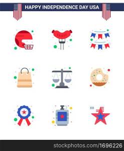 Stock Vector Icon Pack of American Day 9 Line Signs and Symbols for shop  money  sausage  bag  party Editable USA Day Vector Design Elements