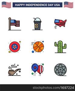 Stock Vector Icon Pack of American Day 9 Line Signs and Symbols for sports  basketball  american  star  badge Editable USA Day Vector Design Elements