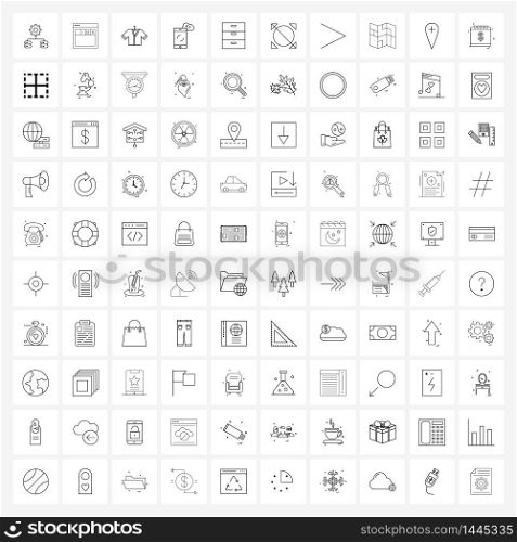 Stock Vector Icon Set of 100 Line Symbols for furniture, cupboard, shirt, internet, phone Vector Illustration