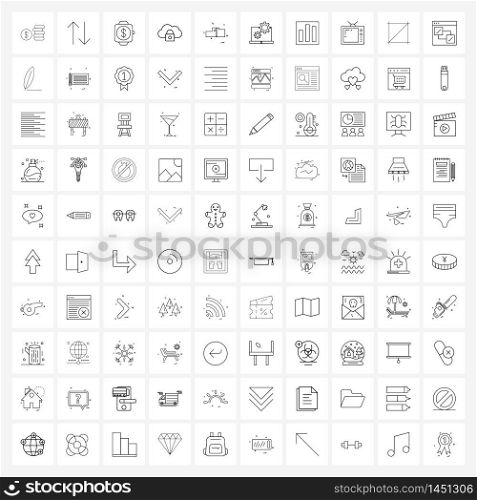 Stock Vector Icon Set of 100 Line Symbols for positions, lock, android pay, cloud, payment Vector Illustration