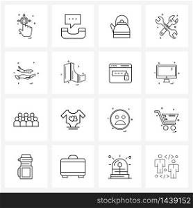 Stock Vector Icon Set of 16 Line Symbols for aero plane, travel, mobile phone, tools, wrench Vector Illustration