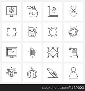 Stock Vector Icon Set of 16 Line Symbols for file format, file type, shield, file, focus Vector Illustration