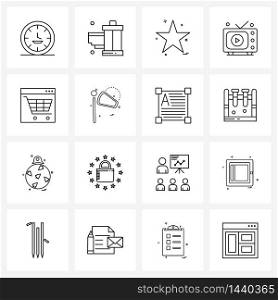 Stock Vector Icon Set of 16 Line Symbols for online, television, star, technology, TV Vector Illustration
