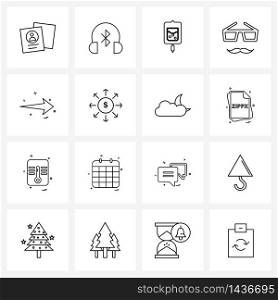 Stock Vector Icon Set of 16 Line Symbols for right, direction, medical, arrow, sunglasses Vector Illustration