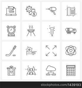Stock Vector Icon Set of 16 Line Symbols for time, alarm, construction, call, telephone Vector Illustration