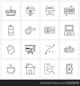 Stock Vector Icon Set of 16 Line Symbols for water shower, business card, gift, authentication, Vector Illustration