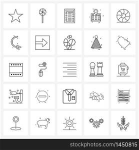 Stock Vector Icon Set of 25 Line Symbols for arrows, sweet, finance, store, web layout Vector Illustration