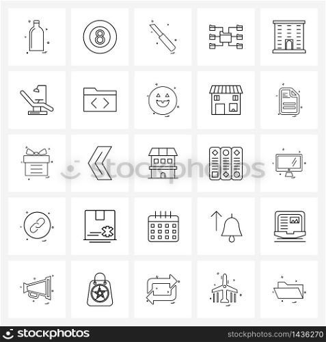 Stock Vector Icon Set of 25 Line Symbols for city, building, tool, tower, server Vector Illustration