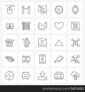 Stock Vector Icon Set of 25 Line Symbols for clock, play, monitor, play button, multimedia Vector Illustration