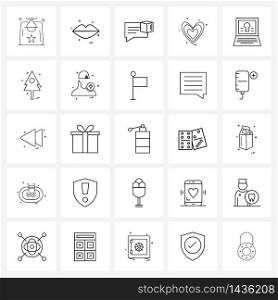 Stock Vector Icon Set of 25 Line Symbols for computer, valentine, smiley, love, chat Vector Illustration