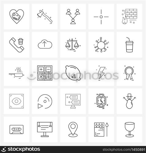 Stock Vector Icon Set of 25 Line Symbols for hardware, firewall, avatar, fire, target Vector Illustration