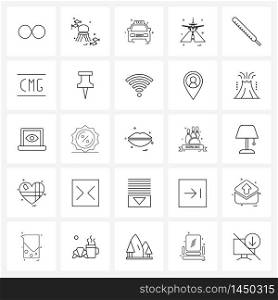 Stock Vector Icon Set of 25 Line Symbols for hot, thermometer, travel, plane, runway Vector Illustration