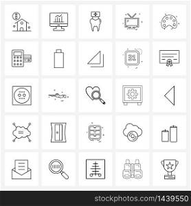 Stock Vector Icon Set of 25 Line Symbols for paint, TV, medical, electronics, TV Vector Illustration