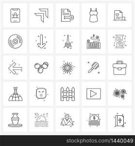 Stock Vector Icon Set of 25 Line Symbols for romance, file, keyword creation, latter, cloths Vector Illustration