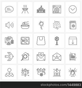 Stock Vector Icon Set of 25 Line Symbols for speaker, down, building, circle, medical Vector Illustration