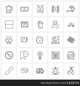 Stock Vector Icon Set of 25 Line Symbols for summer, beach, bag, video, negative Vector Illustration