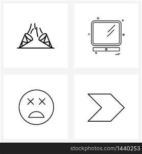 Stock Vector Icon Set of 4 Line Symbols for amusement park, sad, entertainment, television, arrow Vector Illustration